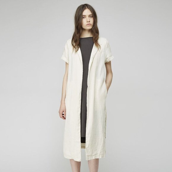 Black Crane Long Slit Coat in Cream Size Medium - Picture 1 of 5